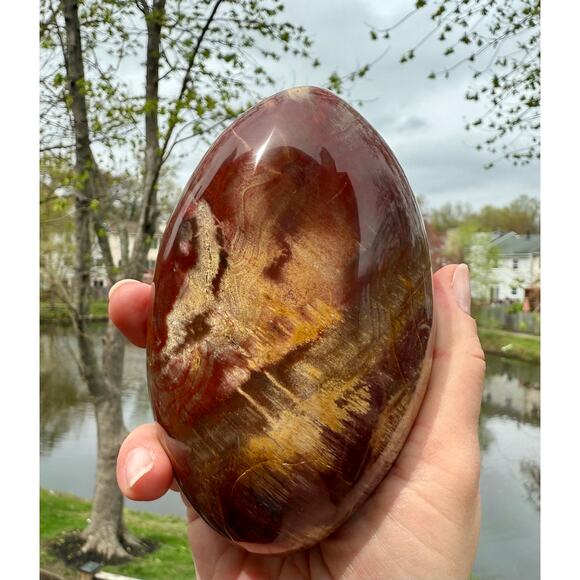 Large Polished Ocean Jasper Standing Freeform | Red, Ochre & Cream Banding - Picture 7 of 7
